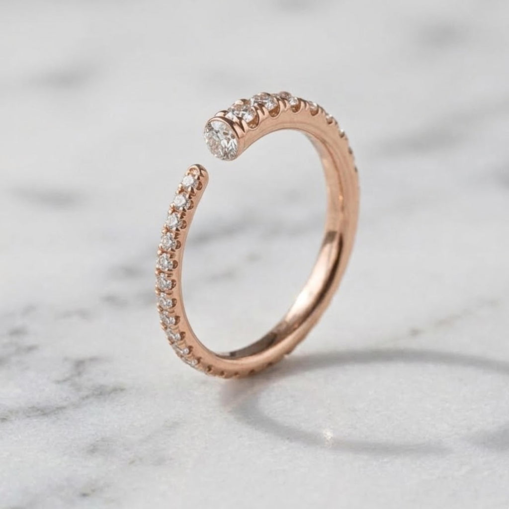 Open Gap Stack Ring Round Moissanite Engagement Band Eternity Minimalist Band Moissanite Stackable Matching Band