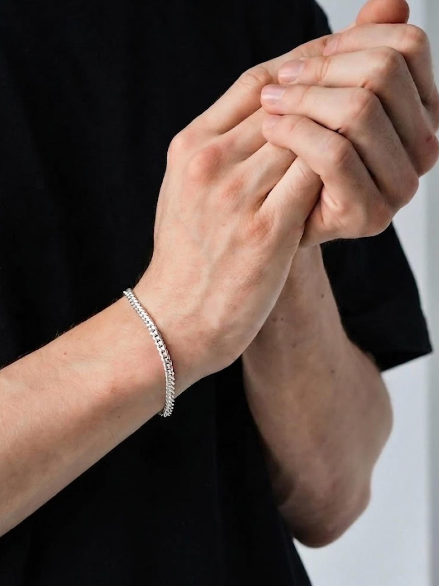 925 Sterling Silver Curb Chain Bracelet, Thick Silver Bracelet 4 mm, Silver Cuban Bracelet
