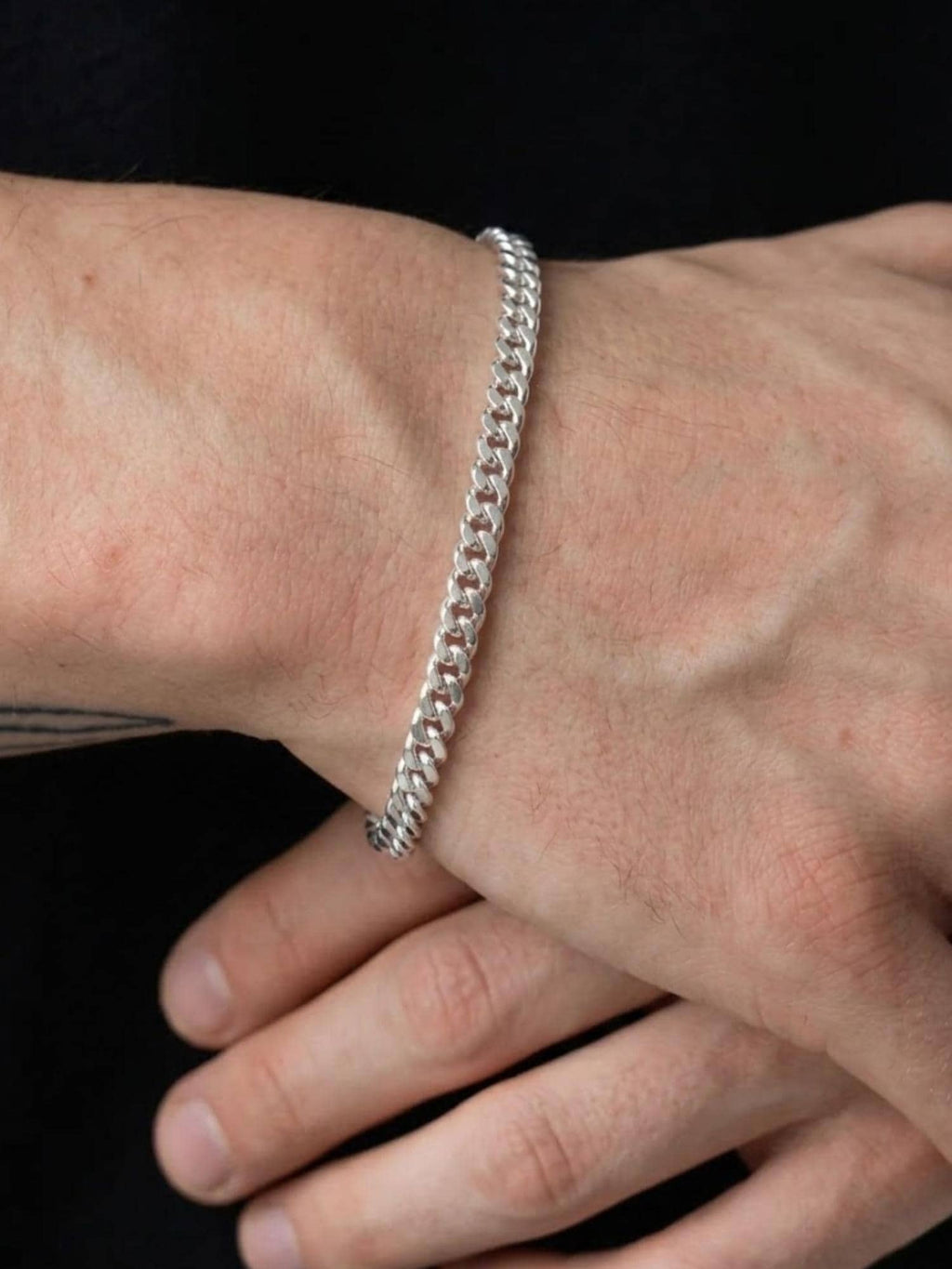 925 Sterling Silver Curb Chain Bracelet, Thick Silver Bracelet 4 mm, Silver Cuban Bracelet