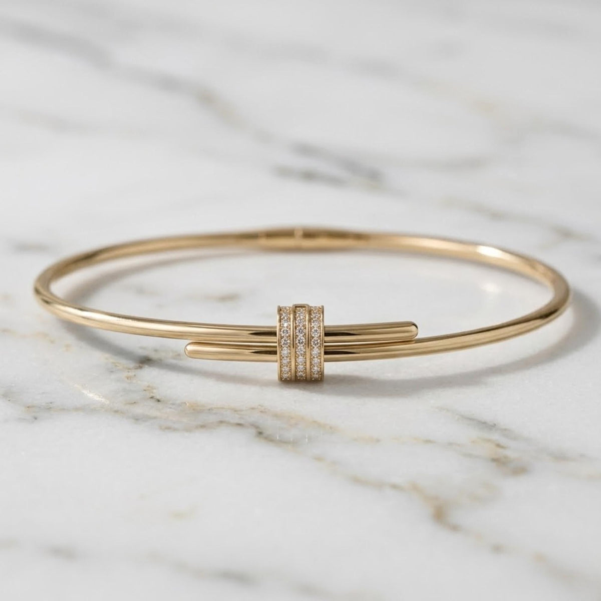 Solid Gold 14K Gold Bangle Bracelet, Moissanite Micro-Pavé Cuff, Stackable Minimalist Jewelry