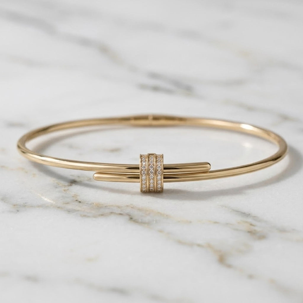 Solid Gold Bangle Bracelet for Women, Round Cut Moissanite Bracelet Bangle, Gold Latch Bracelet,Moissanite Bangle Bracelet, Gift For Her