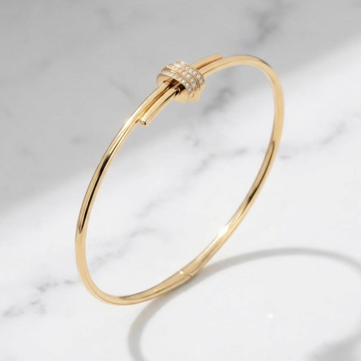 Solid Gold 14K Gold Bangle Bracelet, Moissanite Micro-Pavé Cuff, Stackable Minimalist Jewelry