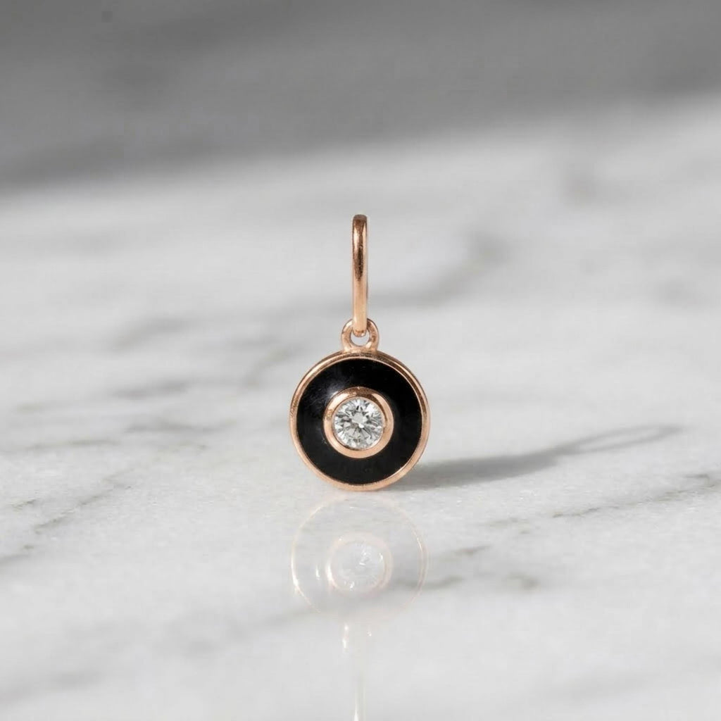 Solid Gold Round Moissanite Charm Pendant, Minimal Everyday Jewelry Dainty Charm