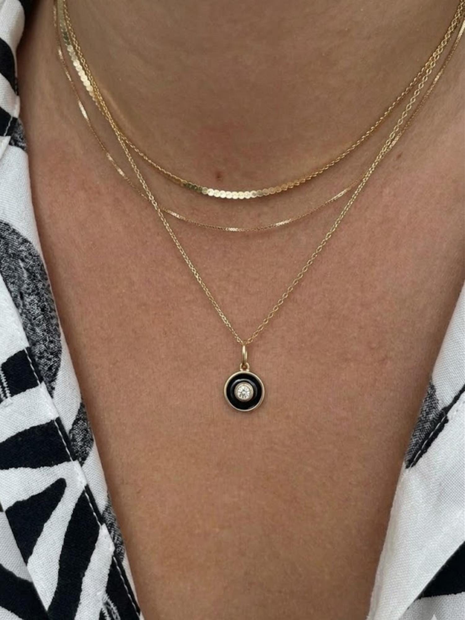 Solid Gold Round Moissanite Charm Pendant, Minimal Everyday Jewelry Dainty Charm