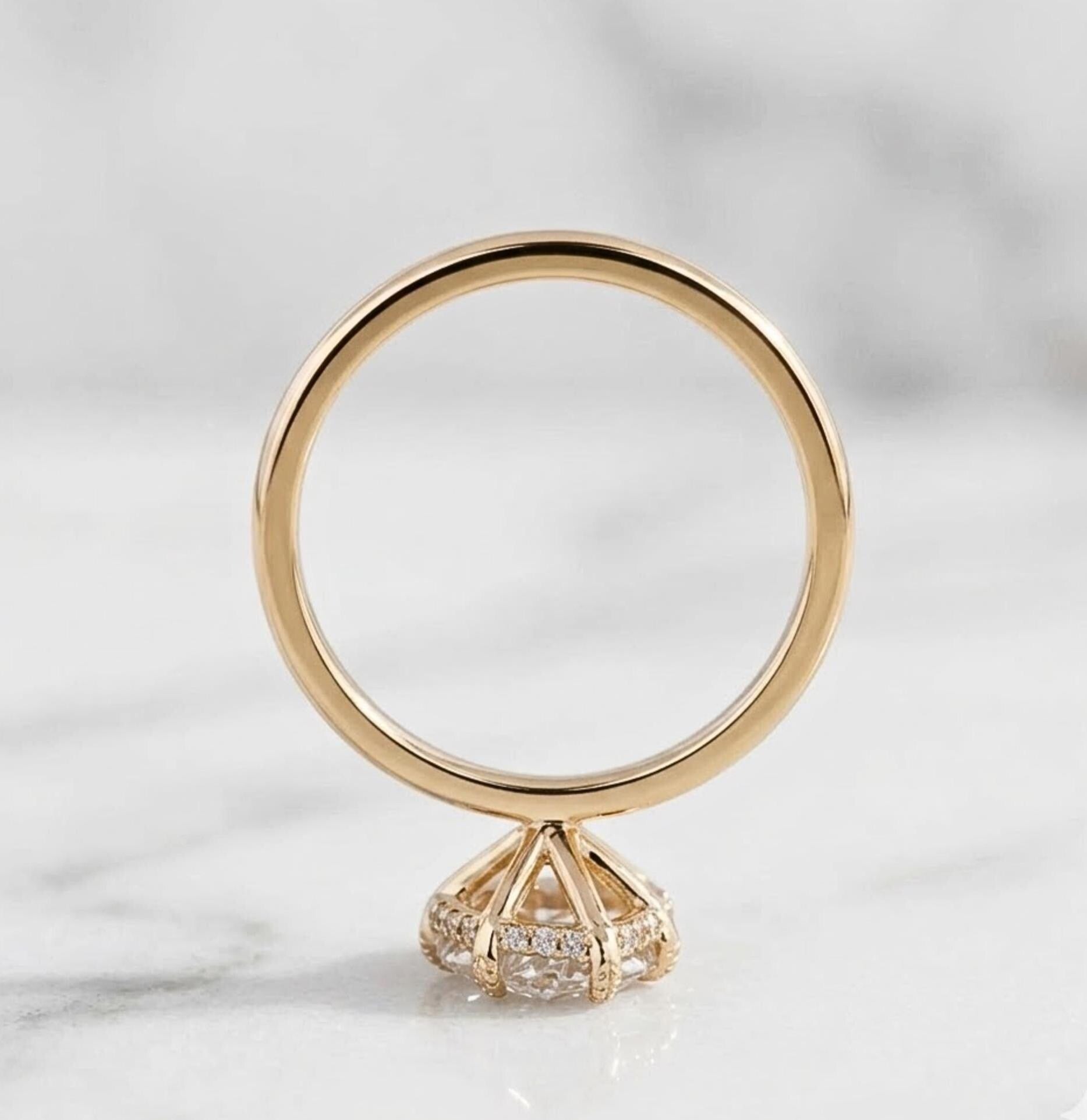 Hidden Halo Pear Engagement Ring, Pear Cut Moissanite Wedding Ring, Leaf Prong Setting Nature Inspired Ring, Anniversary Gift Ring