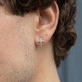 14k Gold Cross Earring, Cross Dangle Earring, Sterling Silver Earring, Gold Hoop Earring, Mens Hoop Earring For Men Waterproof Earring