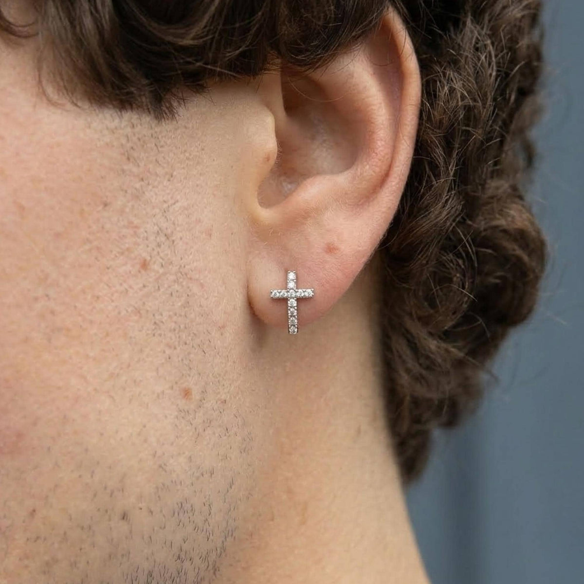 14k Gold Cross Earring, Cross Dangle Earring, Sterling Silver Earring, Gold Hoop Earring, Mens Hoop Earring For Men Waterproof Earring