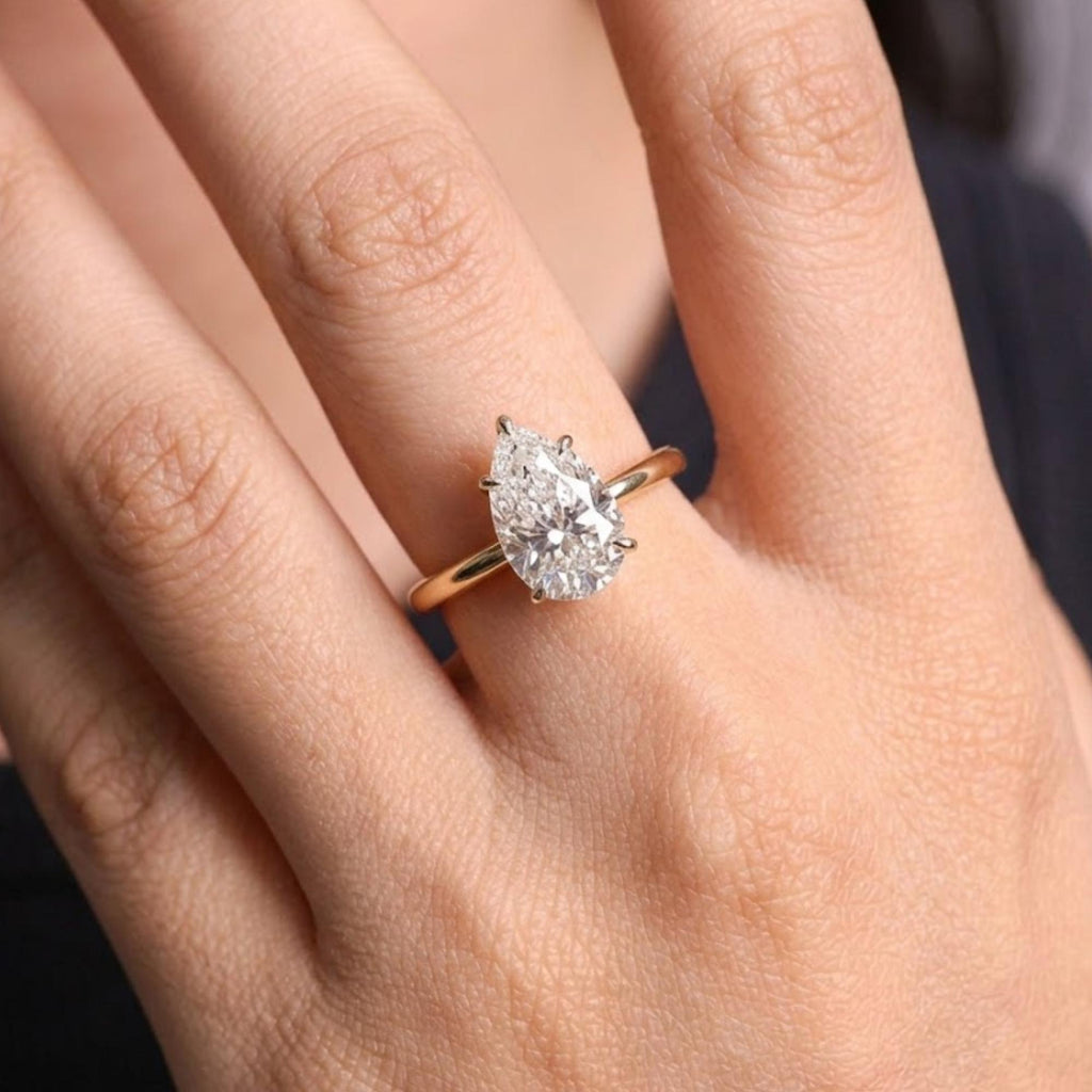 Pear Cut Moissanite Engagement Ring | 14K Solid Gold Solitaire Ring | Dainty Proposal Ring | Anniversary Gift for Her | Wedding Ring