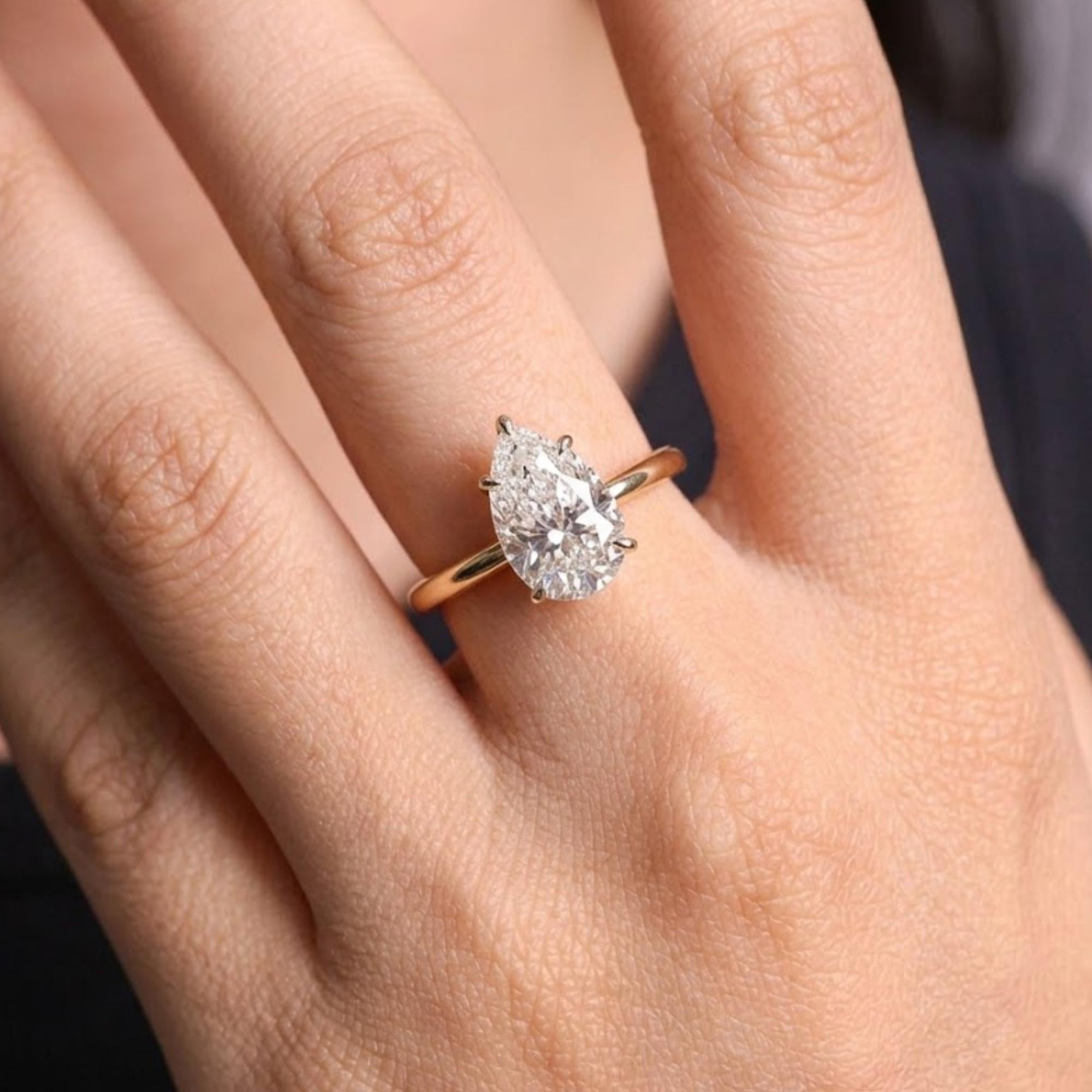 Pear Cut Moissanite Engagement Ring | 14K Solid Gold Solitaire Ring | Dainty Proposal Ring | Anniversary Gift for Her | Wedding Ring