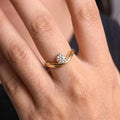 Round Cut Moissanite Engagement Ring: 14K Yellow Gold Wave Band,  Promise Ring