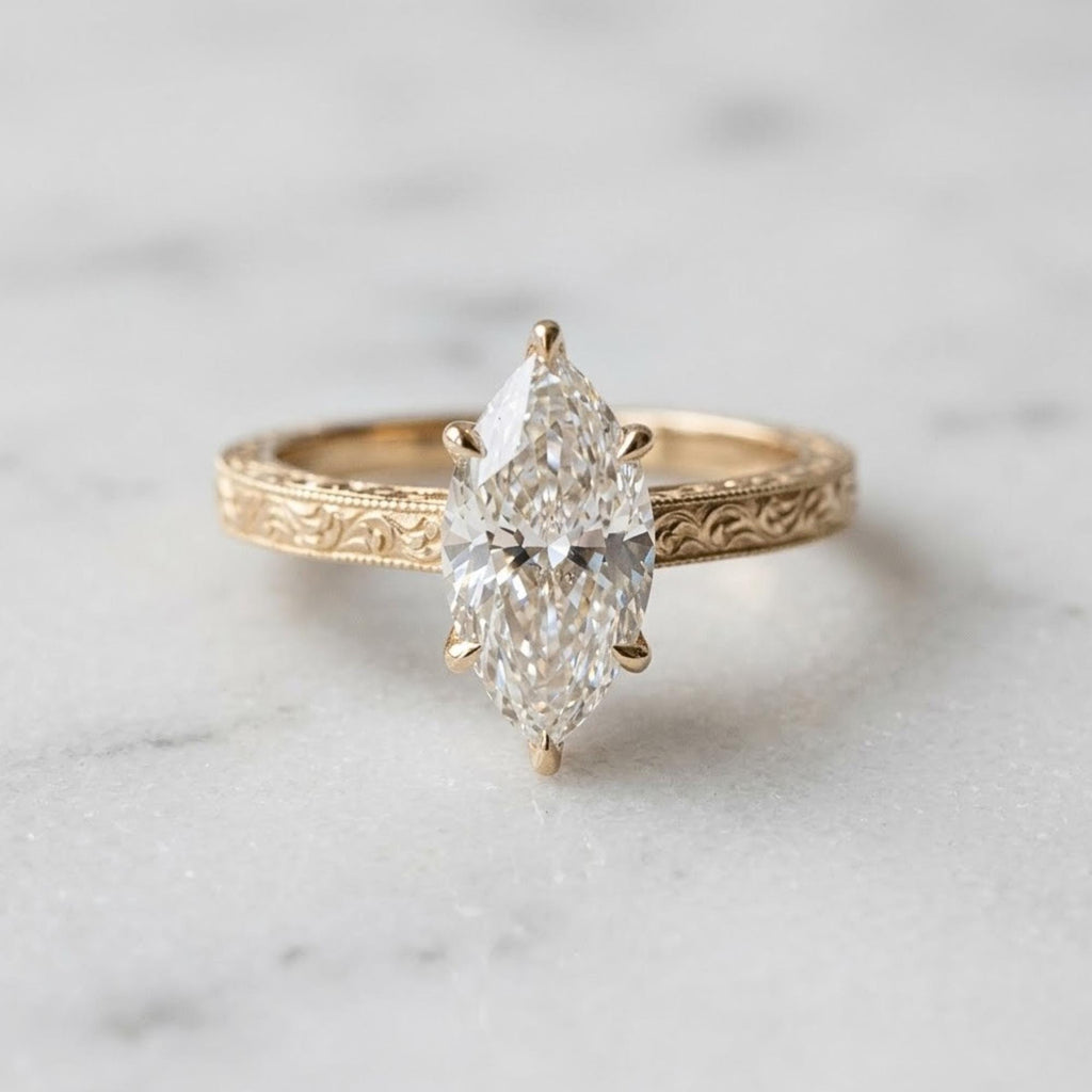 Marquise Moissanite Engagement Ring,Pave Set Band Marquise Ring,14k Gold 2.50 CT Marquise& Round Accent Ring,6 Prong Marquise Solitaire Ring