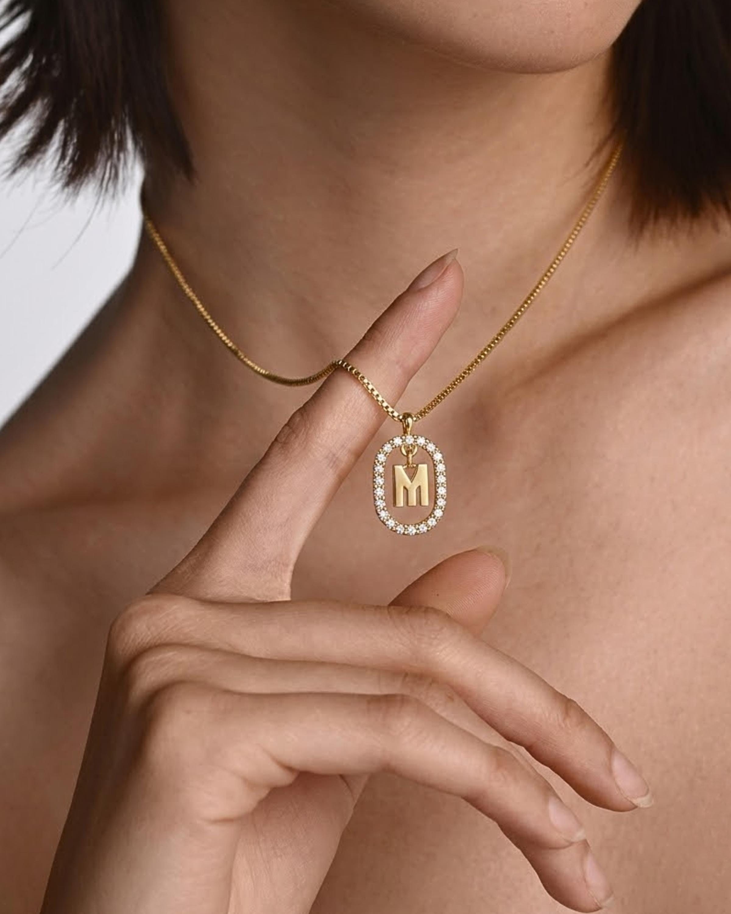 Initial Moissanite Pendant Necklace, Gold Charm Necklace, Birthday Personalized Necklace, Letter Necklace, 14k Gold Necklace