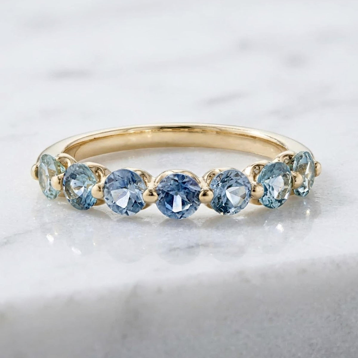 Blue Sapphire Half Eternity Band Pave Alternating Sapphire Diamond Infinity Wedding Band Anniversary September April Stack Ring