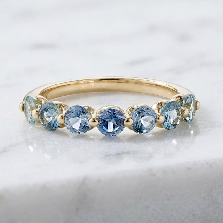 Blue Sapphire Half Eternity Band Pave Alternating Sapphire Diamond Infinity Wedding Band Anniversary September April Stack Ring