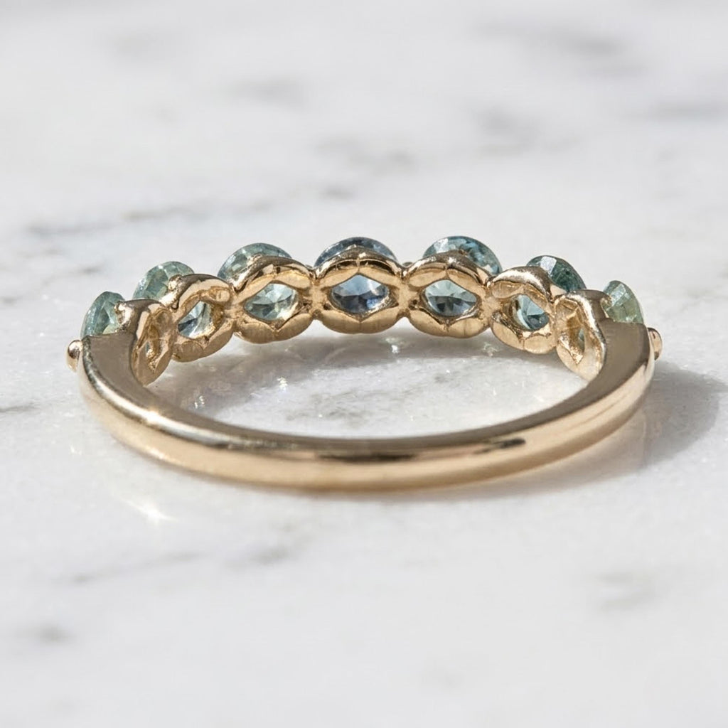 Blue Sapphire Half Eternity Band Pave Alternating Sapphire Diamond Infinity Wedding Band Anniversary September April Stack Ring
