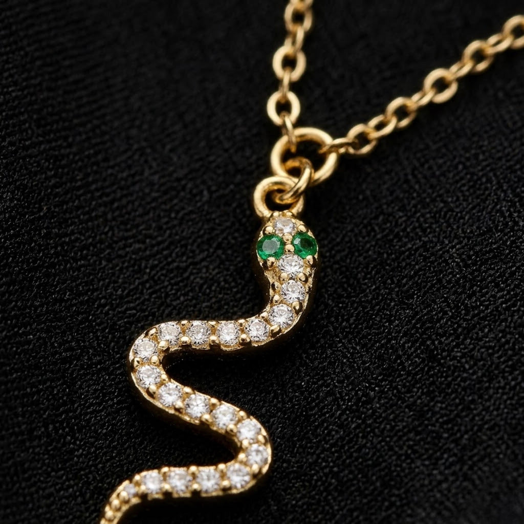 Dainty Snake Pendant • Solid Real Gold 10k 14k • Serpent Charm Necklace • Minimalist Animal Jewelry
