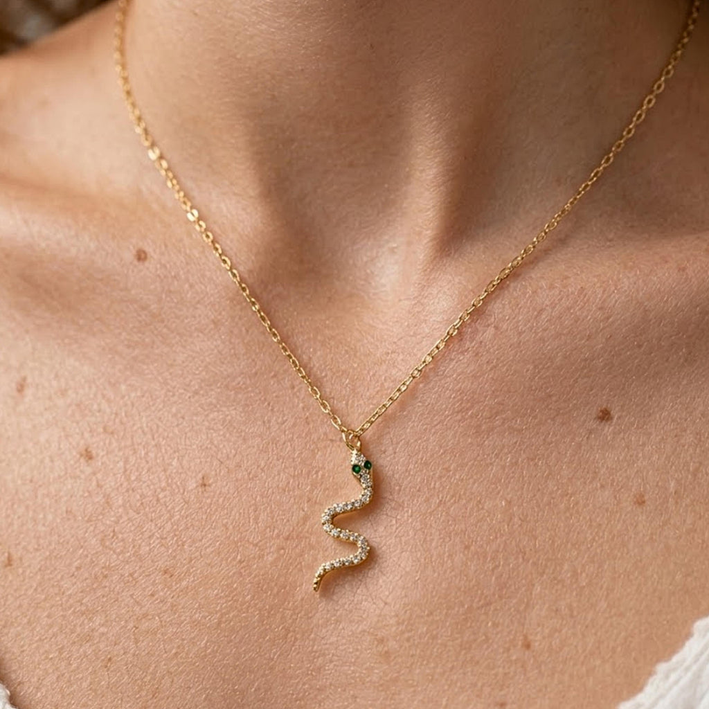 Dainty Snake Pendant • Solid Real Gold 10k 14k • Serpent Charm Necklace • Minimalist Animal Jewelry