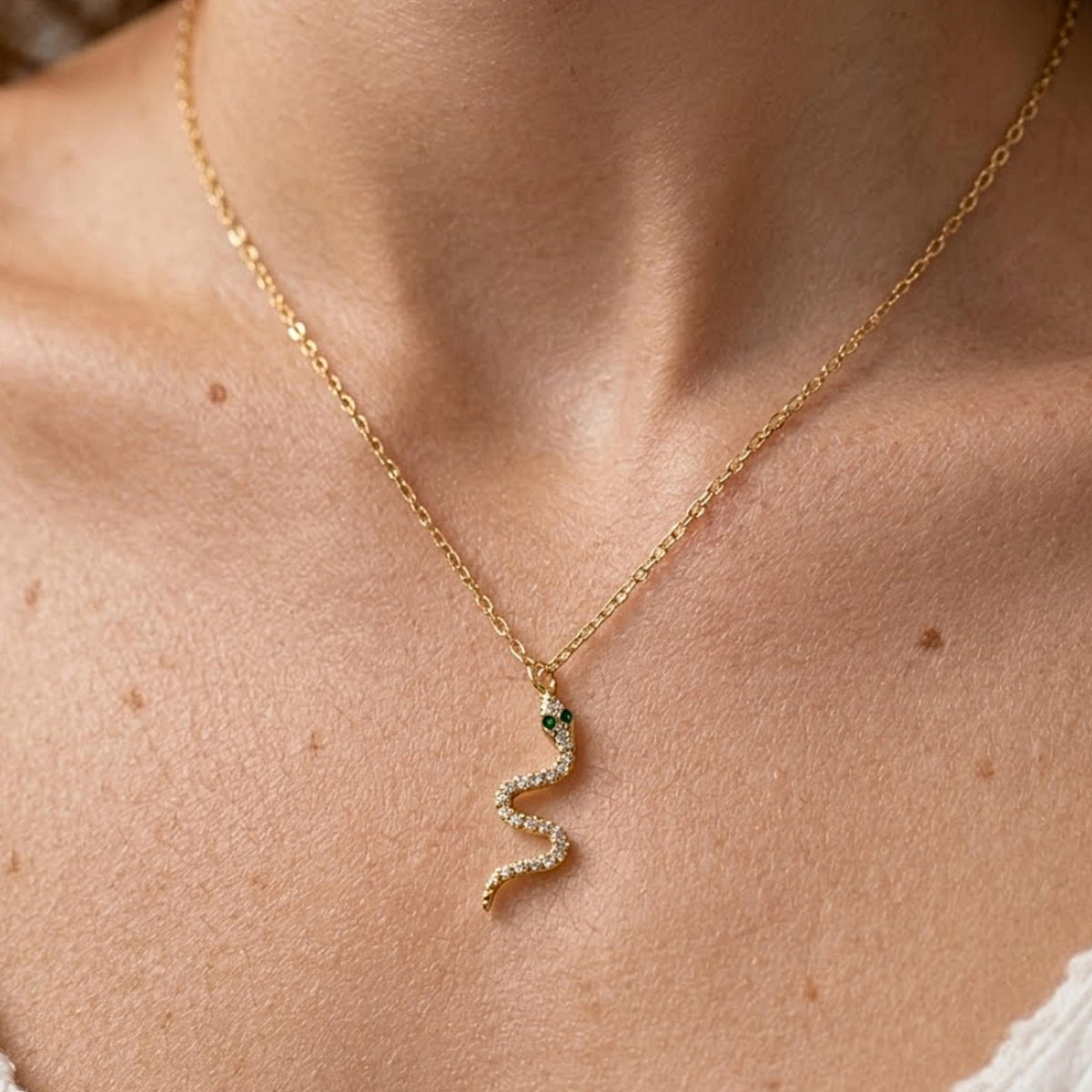 Dainty Snake Pendant • Solid Real Gold 10k 14k • Serpent Charm Necklace • Minimalist Animal Jewelry