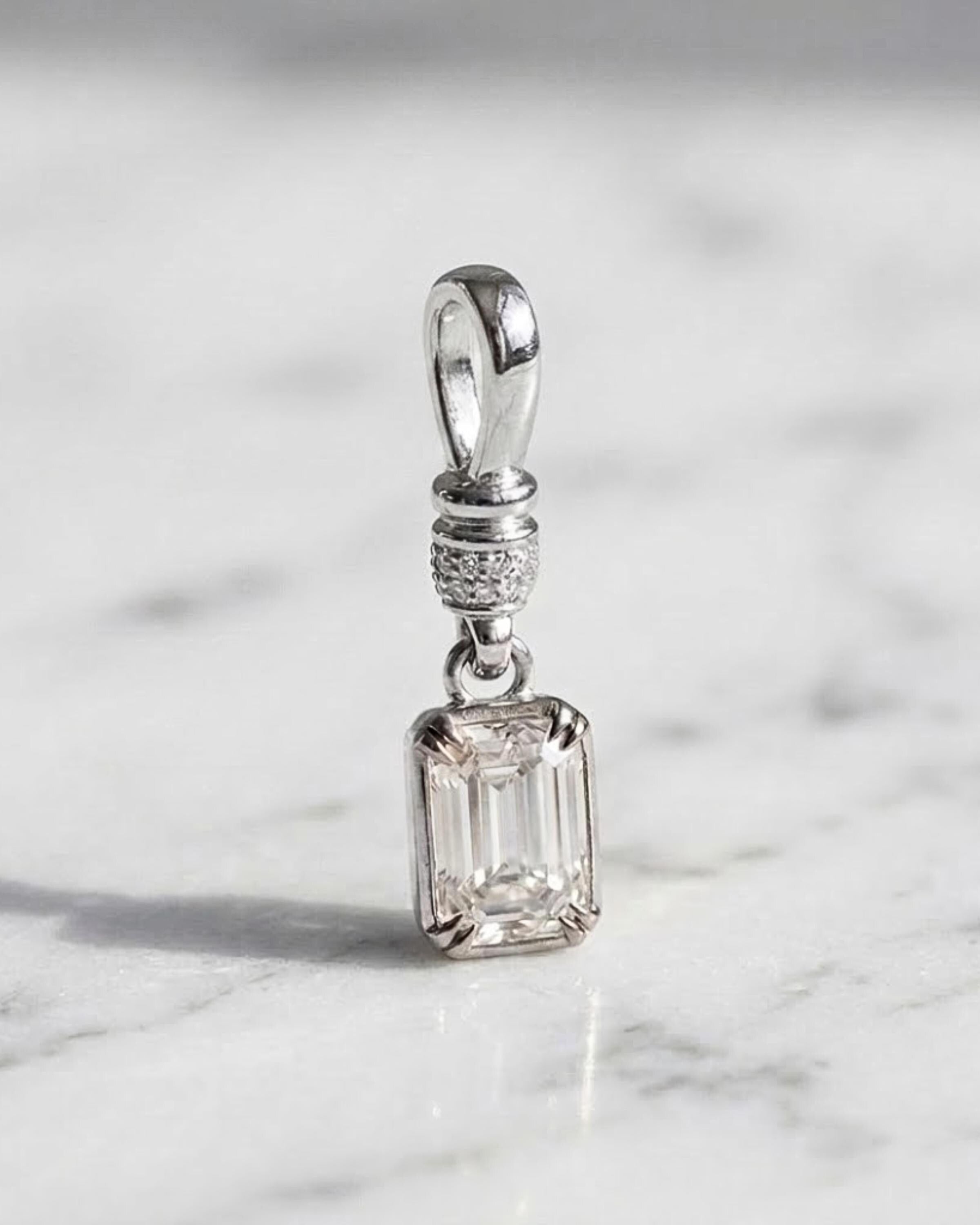 3 CT Emerald Cut Moissanite Pendant, Emerald Cut Moissanite, Dainty Solid Gold Charm, 14K 10K Gold, Layering Necklace