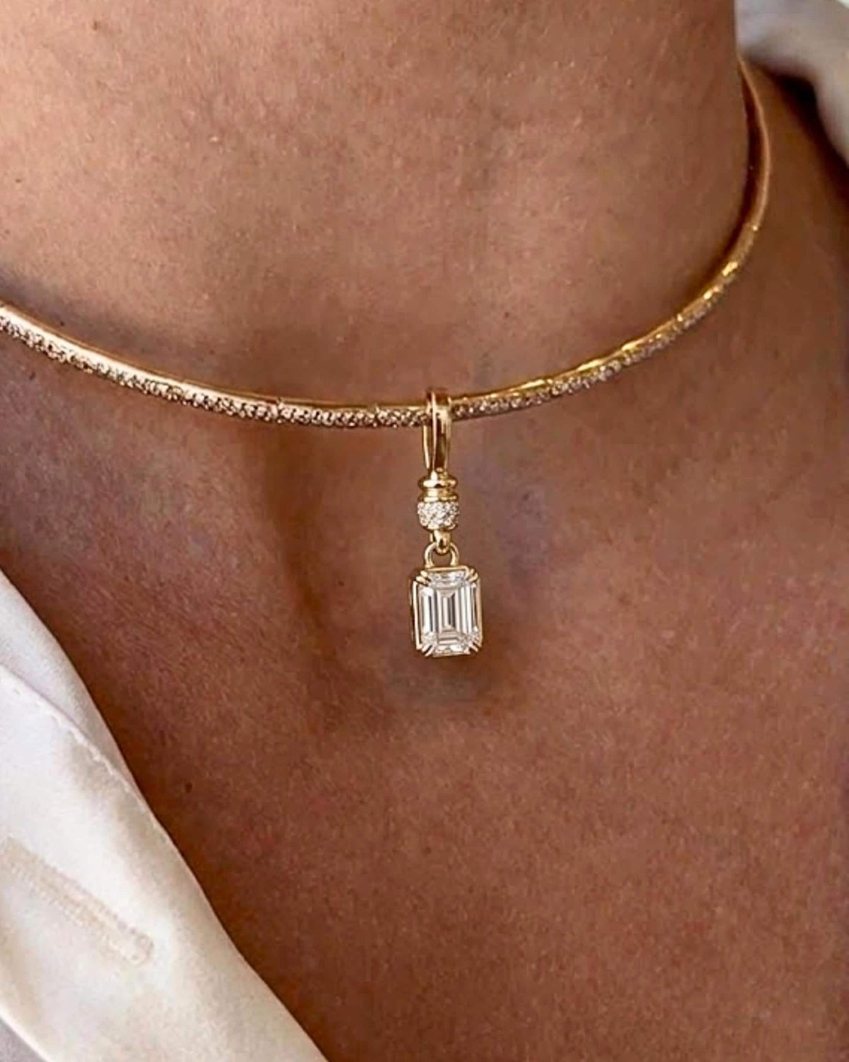 3 CT Emerald Cut Moissanite Pendant, Emerald Cut Moissanite, Dainty Solid Gold Charm, 14K 10K Gold, Layering Necklace