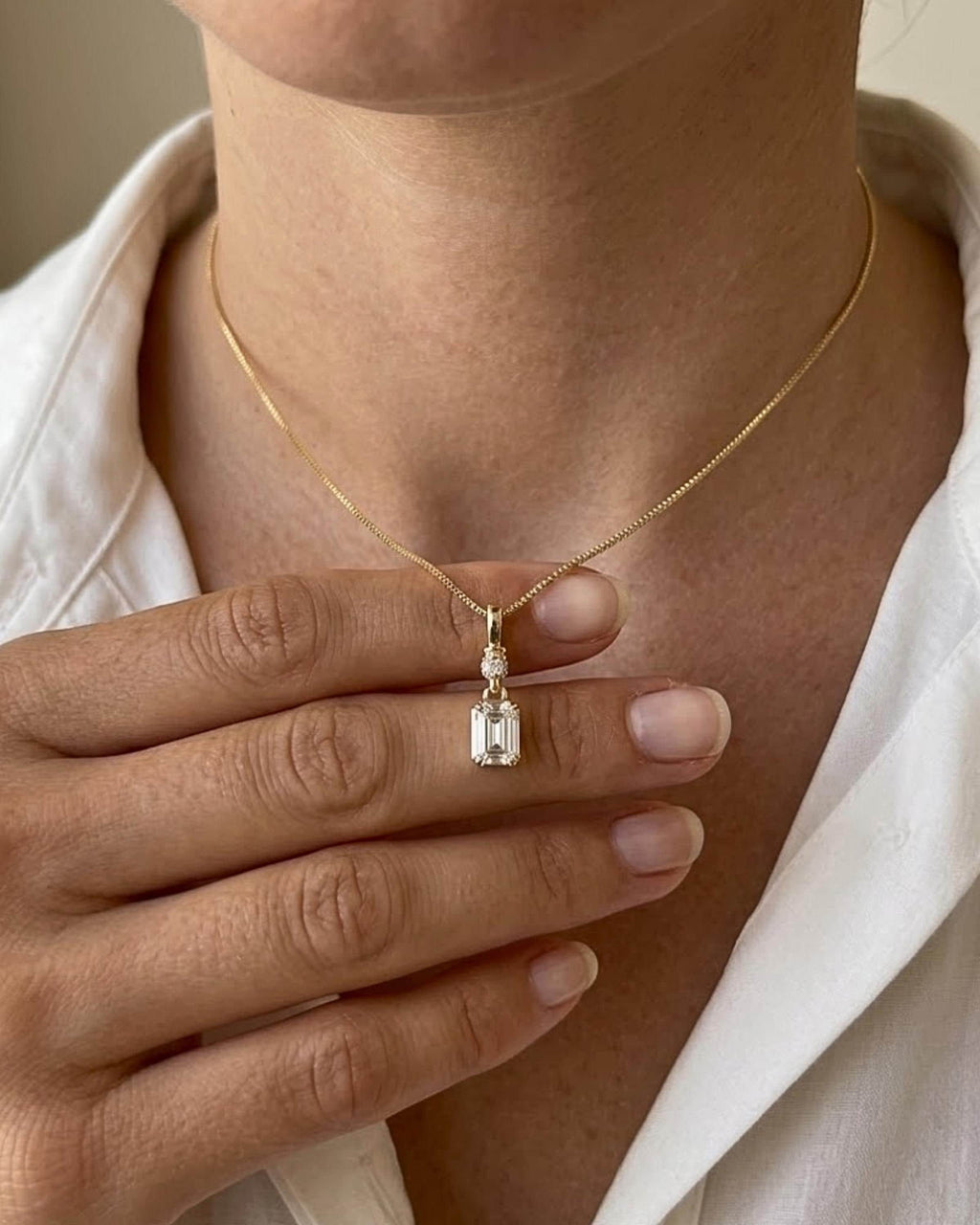 3 CT Emerald Cut Moissanite Pendant, Emerald Cut Moissanite, Dainty Solid Gold Charm, 14K 10K Gold, Layering Necklace