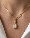 3 CT Emerald Cut Moissanite Pendant, Emerald Cut Moissanite, Dainty Solid Gold Charm, 14K 10K Gold, Layering Necklace