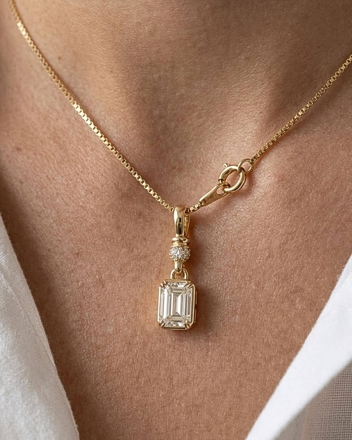 3 CT Emerald Cut Moissanite Pendant, Emerald Cut Moissanite, Dainty Solid Gold Charm, 14K 10K Gold, Layering Necklace