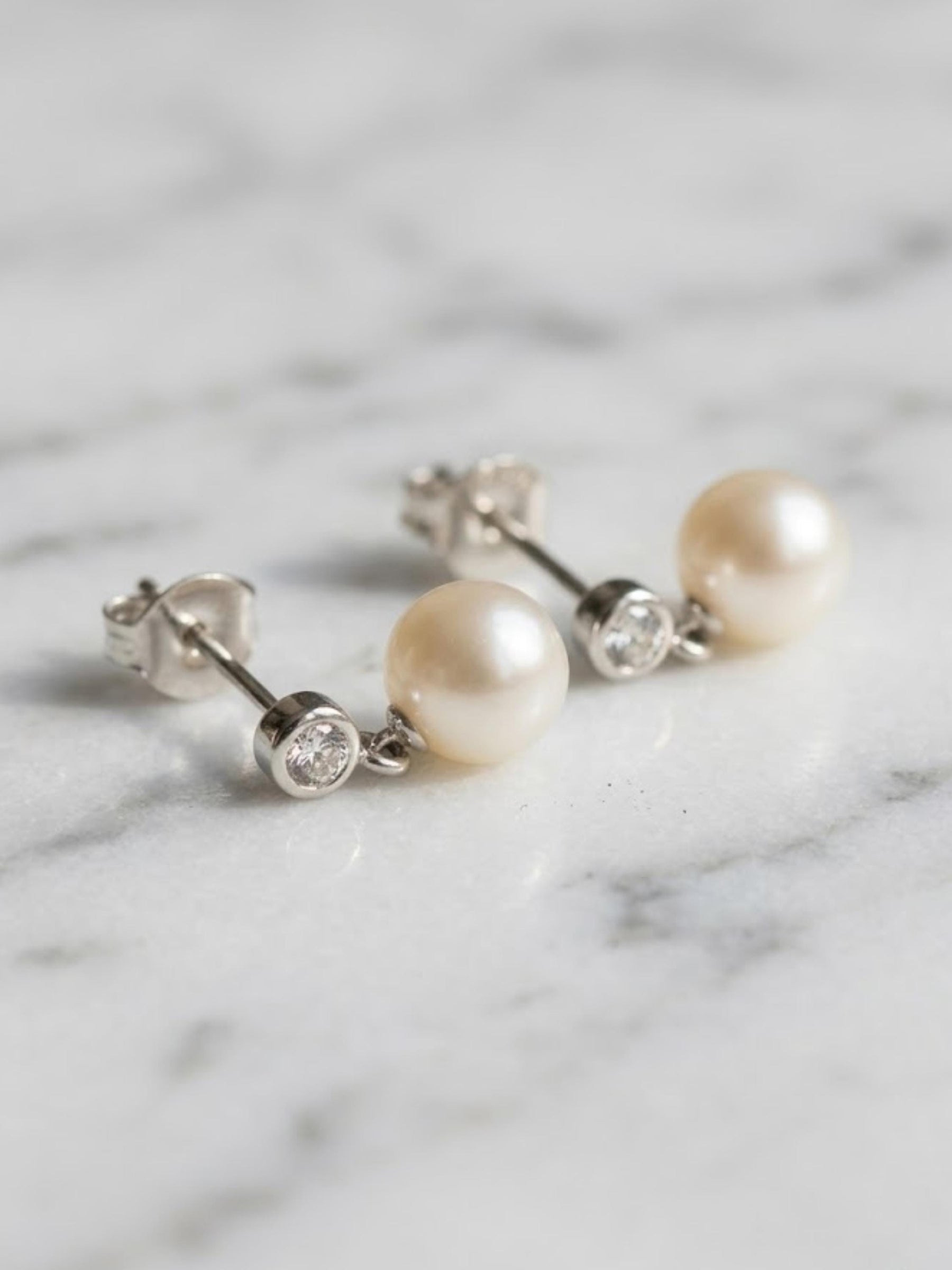 Freshwater Pearl Earrings, Moissanite Pearl Stud Earrings, Pearl Dangle Earrings, Gold Stud Earrings, Wedding Earrings, Bridal Earrings