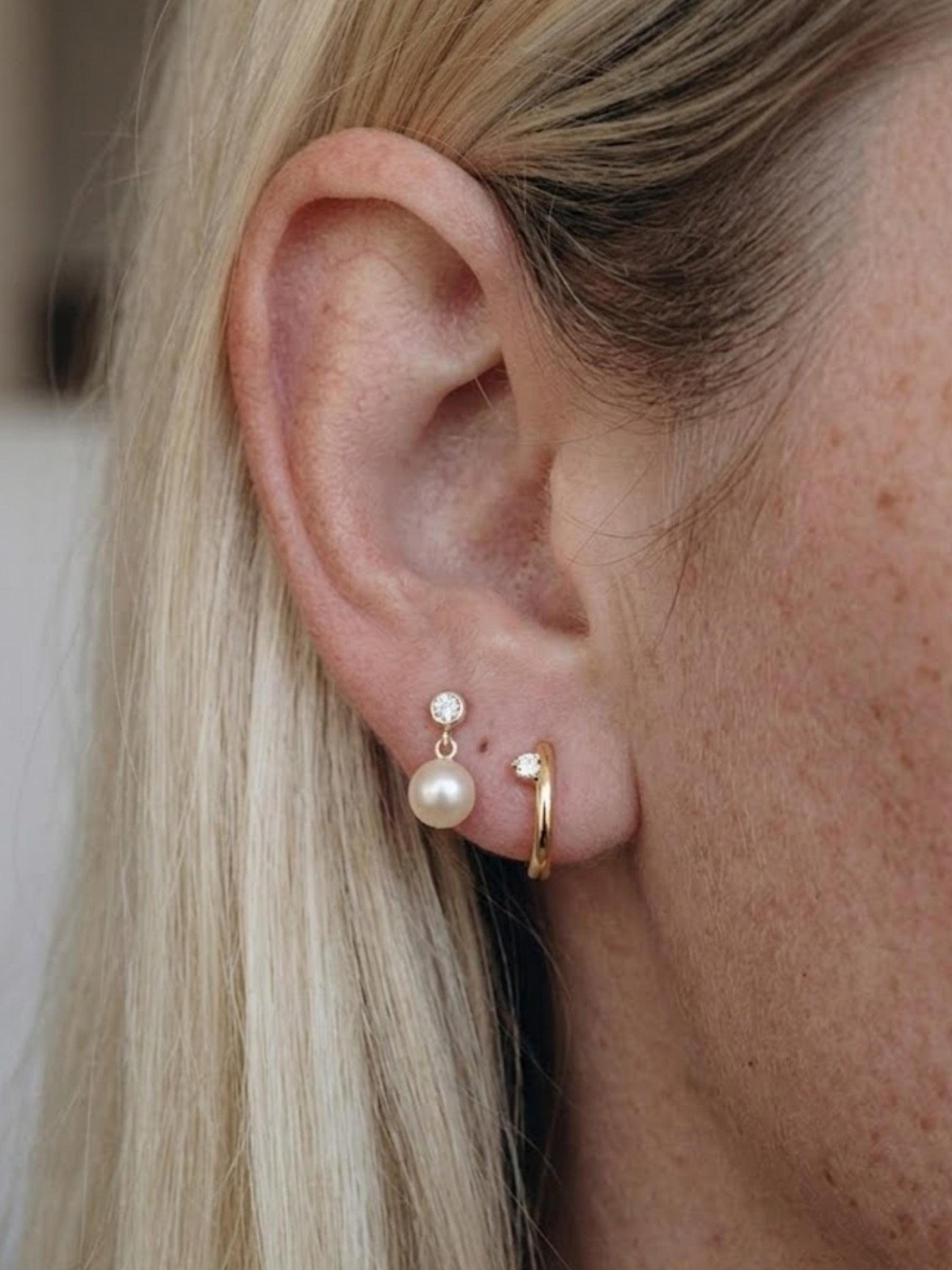 Freshwater Pearl Earrings, Moissanite Pearl Stud Earrings, Pearl Dangle Earrings, Gold Stud Earrings, Wedding Earrings, Bridal Earrings