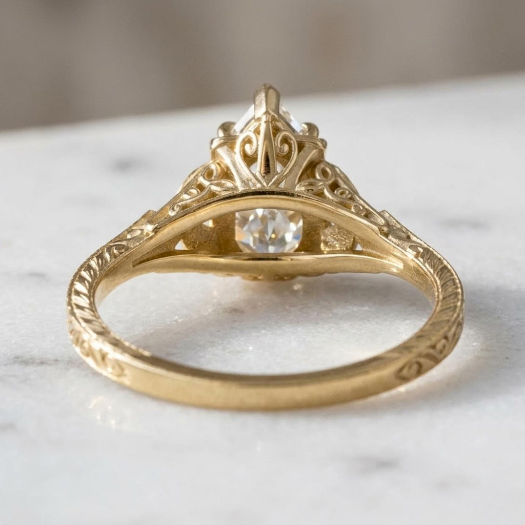 Vintage Pear Moissanite Ring, Art Deco Engagement Ring, Yellow Gold Sapphire Ring, Antique Style Bridal Jewelry for Women