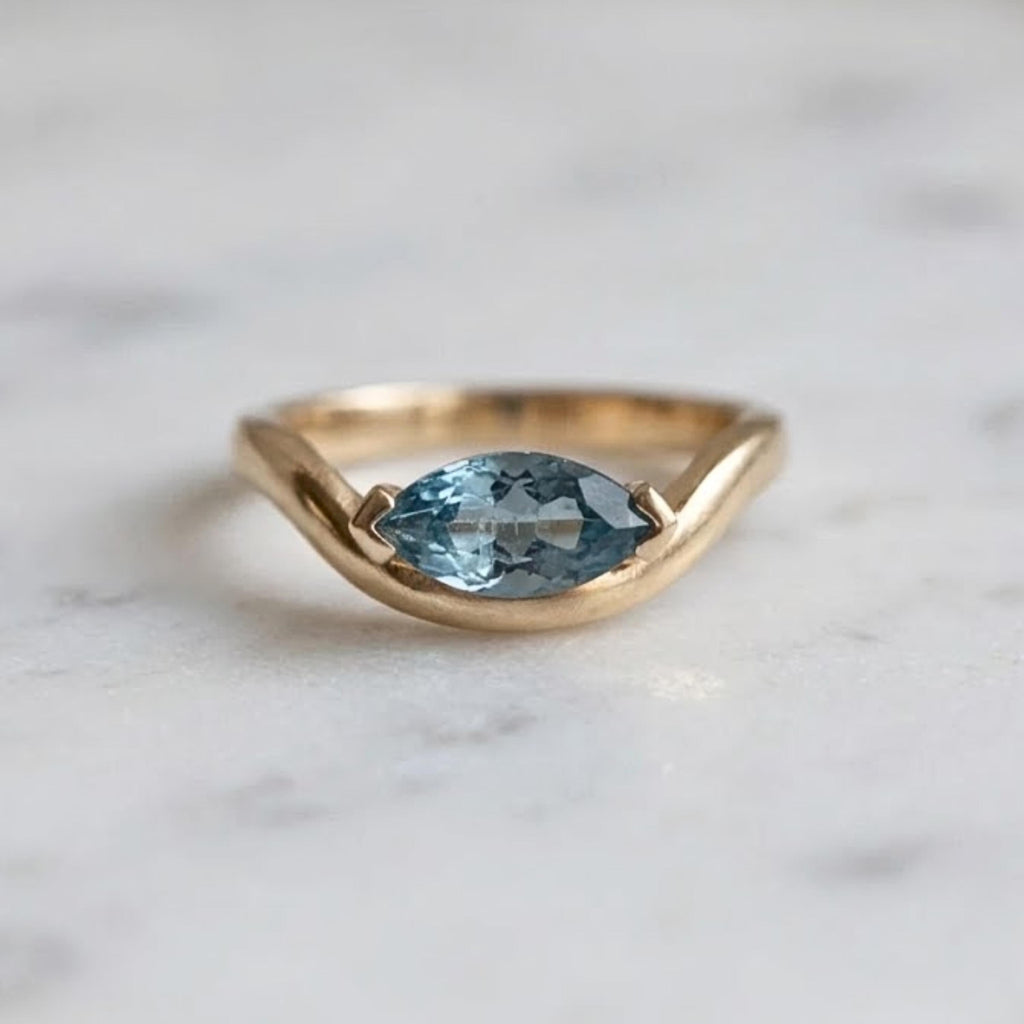 14K Gold Teal Sapphire Ring, Marquise Ring, 14K Solid Gold Solitaire Ring, Promise Ring, Unique Ring, dainty Ring, Minimalist jewelry