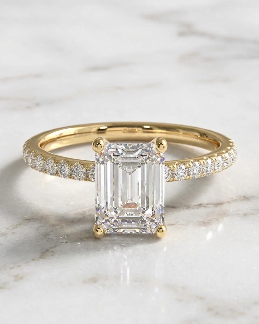 Emerald Cut Moissanite Ring for Mom  Push Present  14K Gold April Travel Ring