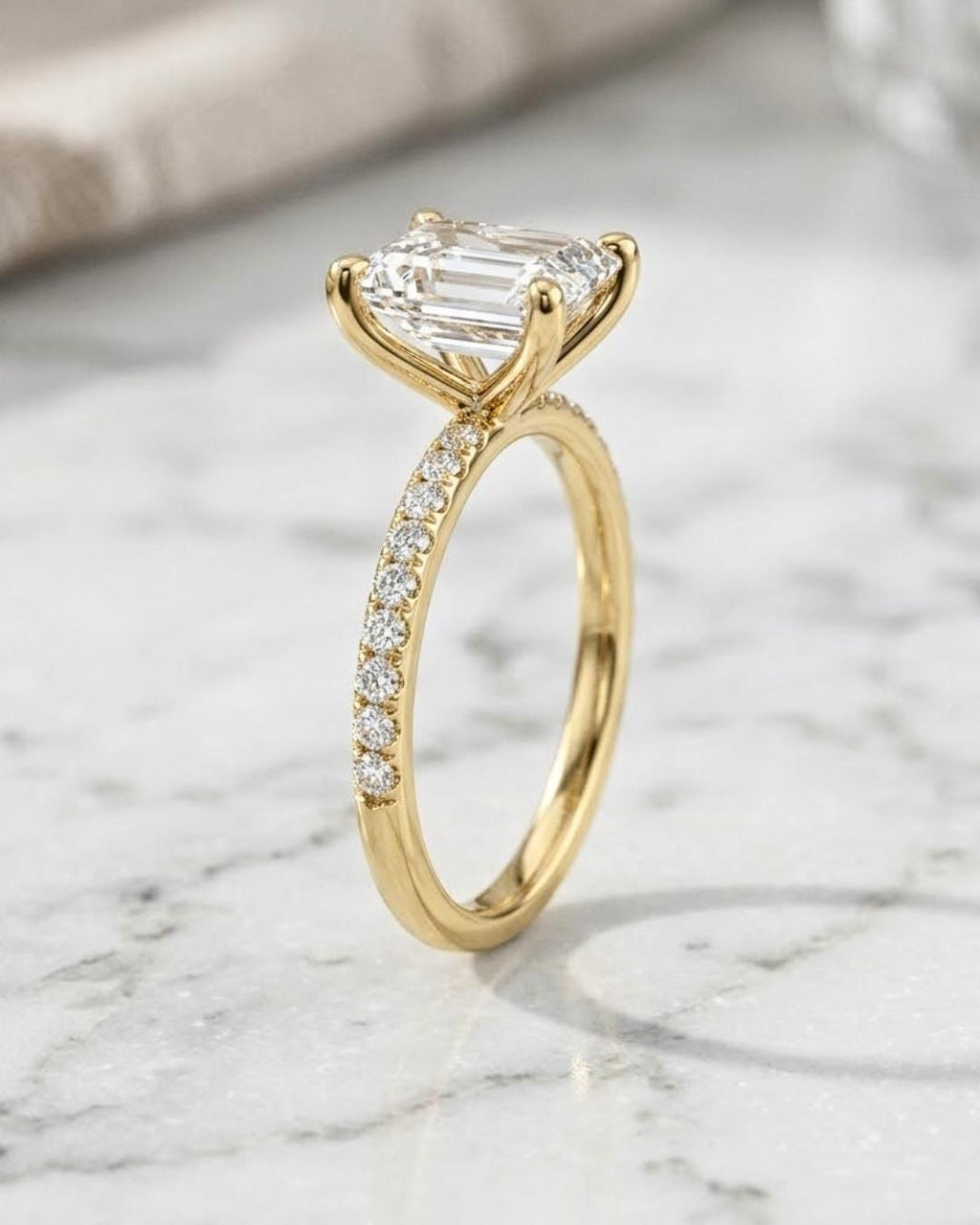 Emerald Cut Moissanite Ring for Mom  Push Present  14K Gold April Travel Ring