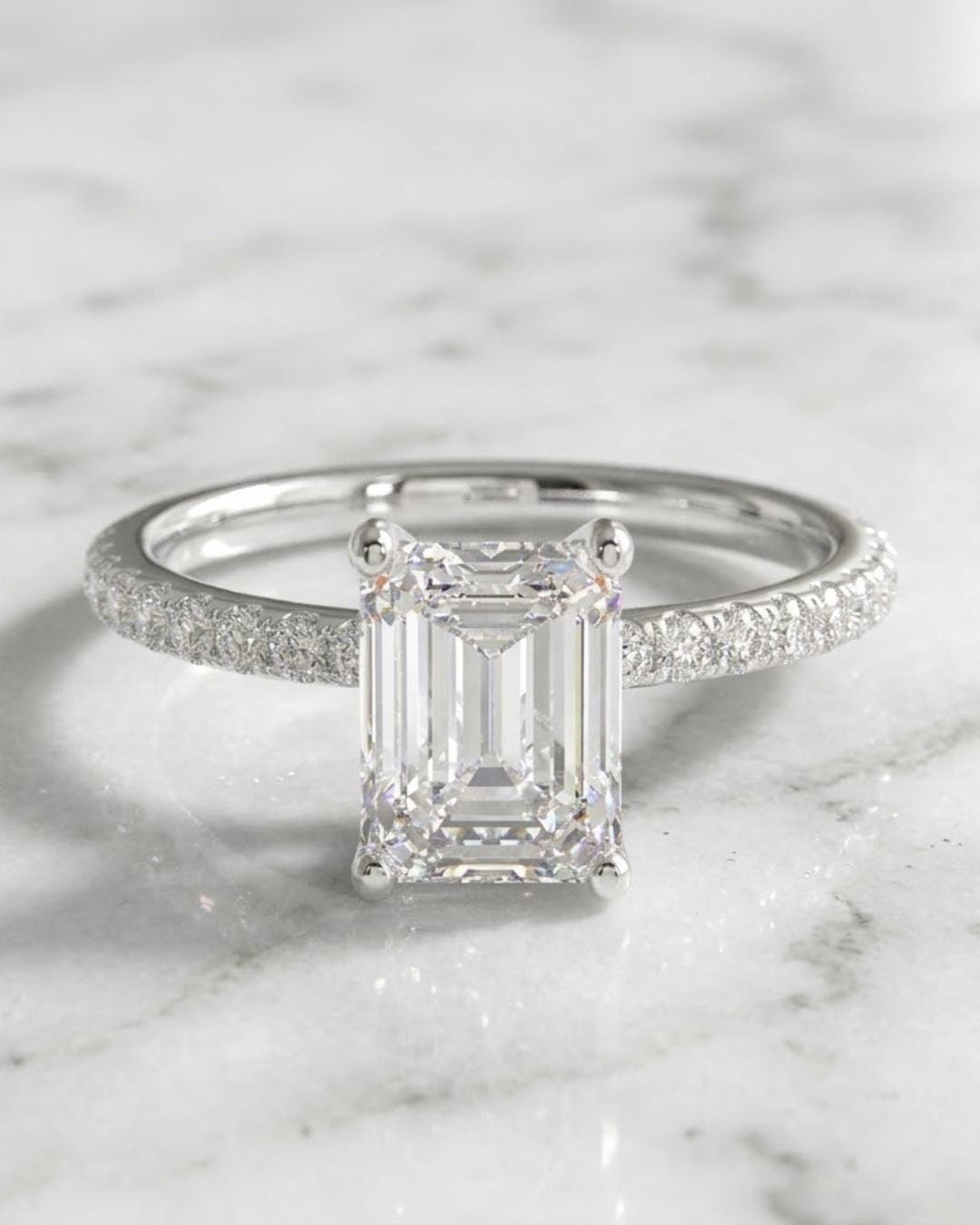 Emerald Cut Moissanite Ring for Mom  Push Present  14K Gold April Travel Ring