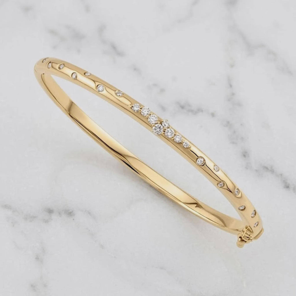 Solid Gold Bangle Bracelet 14k Real Gold Moissanite Dainty Moissanite Bracelet Solitaire Everyday Elegant Luxury Gold Unique Bracelet
