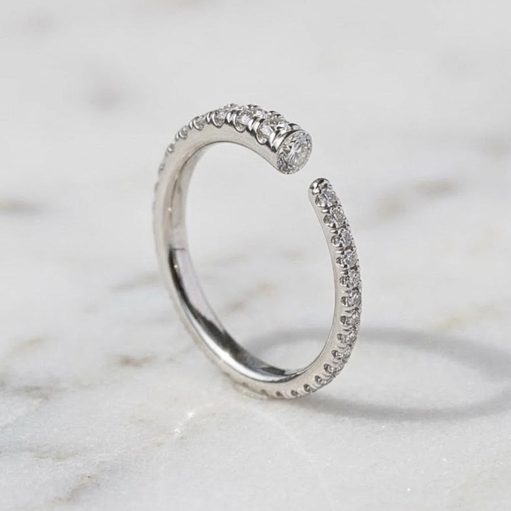 Open Gap Stack Ring Round Moissanite Engagement Band Eternity Minimalist Band Moissanite Stackable Matching Band