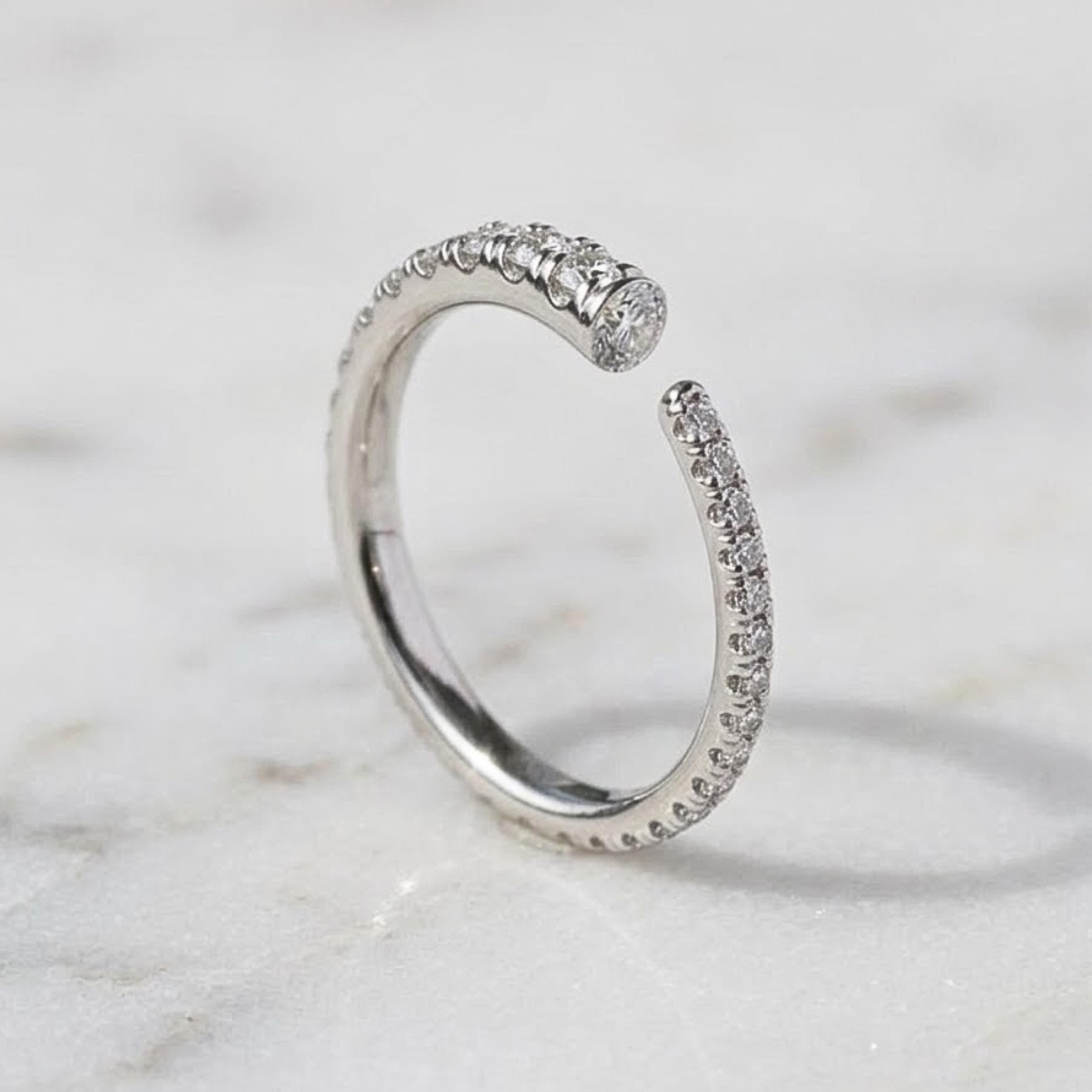 Open Gap Stack Ring Round Moissanite Engagement Band Eternity Minimalist Band Moissanite Stackable Matching Band