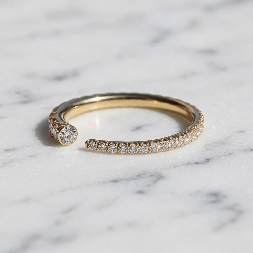 Open Gap Stack Ring Round Moissanite Engagement Band Eternity Minimalist Band Moissanite Stackable Matching Band