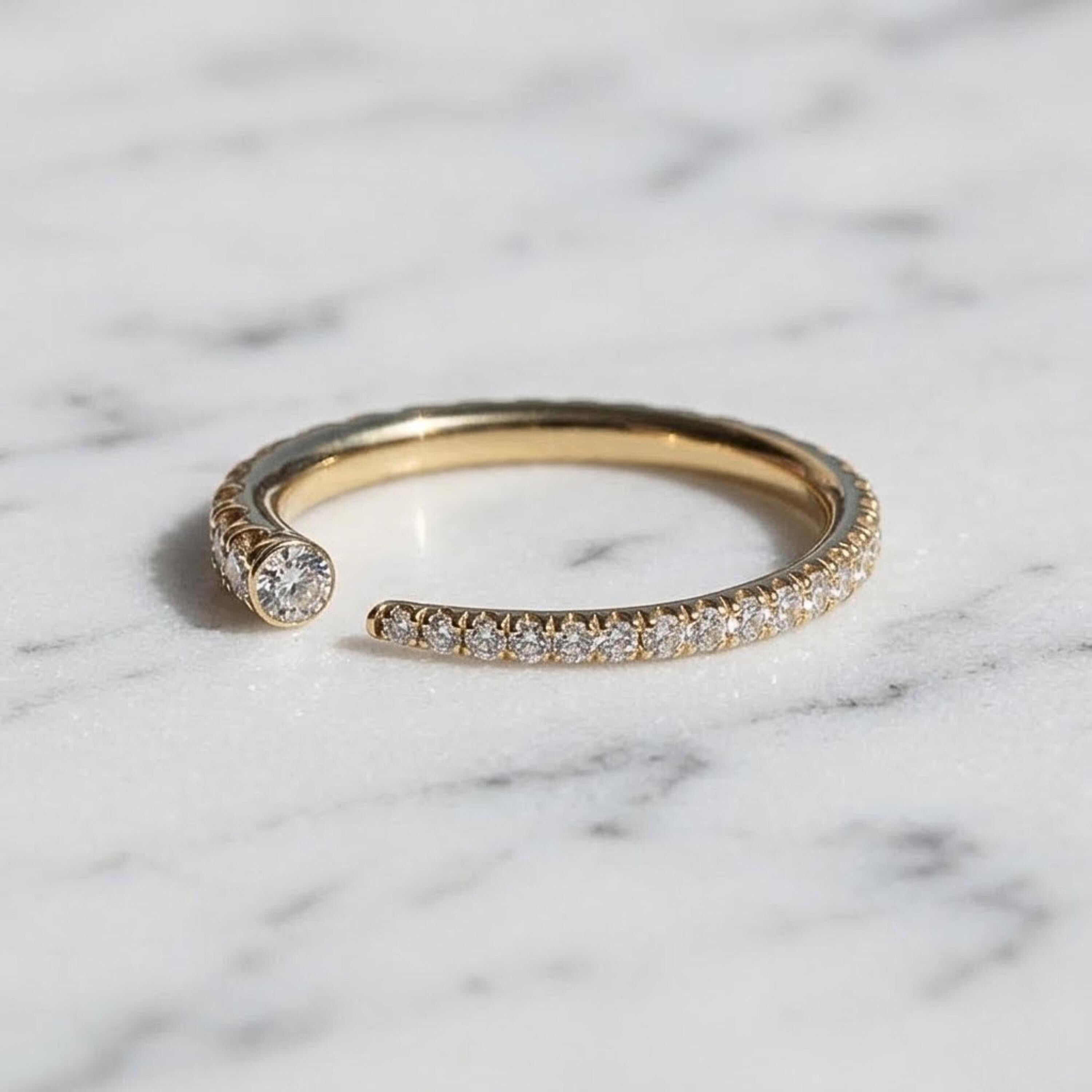 Open Gap Stack Ring Round Moissanite Engagement Band Eternity Minimalist Band Moissanite Stackable Matching Band