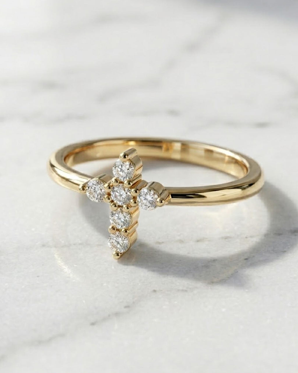 14k Gold Diamond Cross Ring, Round Diamonds, Minimalist Faith Jewelry ,Solid Gold Religious Ring, Gift For her