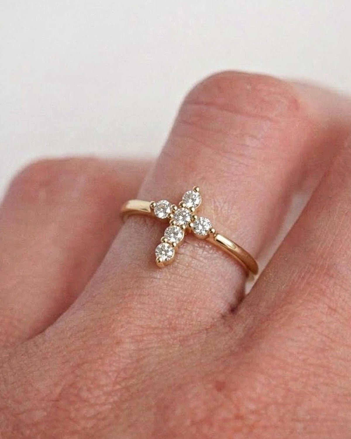 14k Gold Diamond Cross Ring, Round Diamonds, Minimalist Faith Jewelry ,Solid Gold Religious Ring, Gift For her