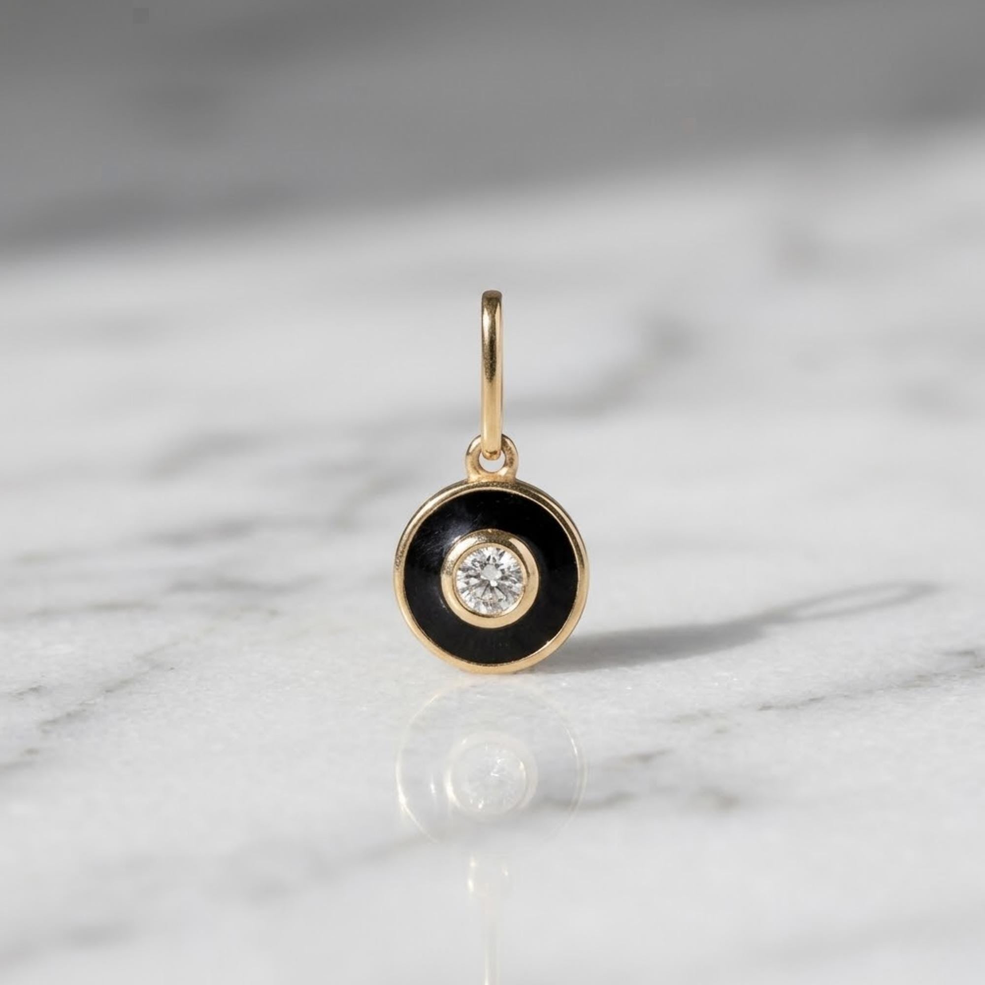 Solid Gold Round Moissanite Charm Pendant, Minimal Everyday Jewelry Dainty Charm