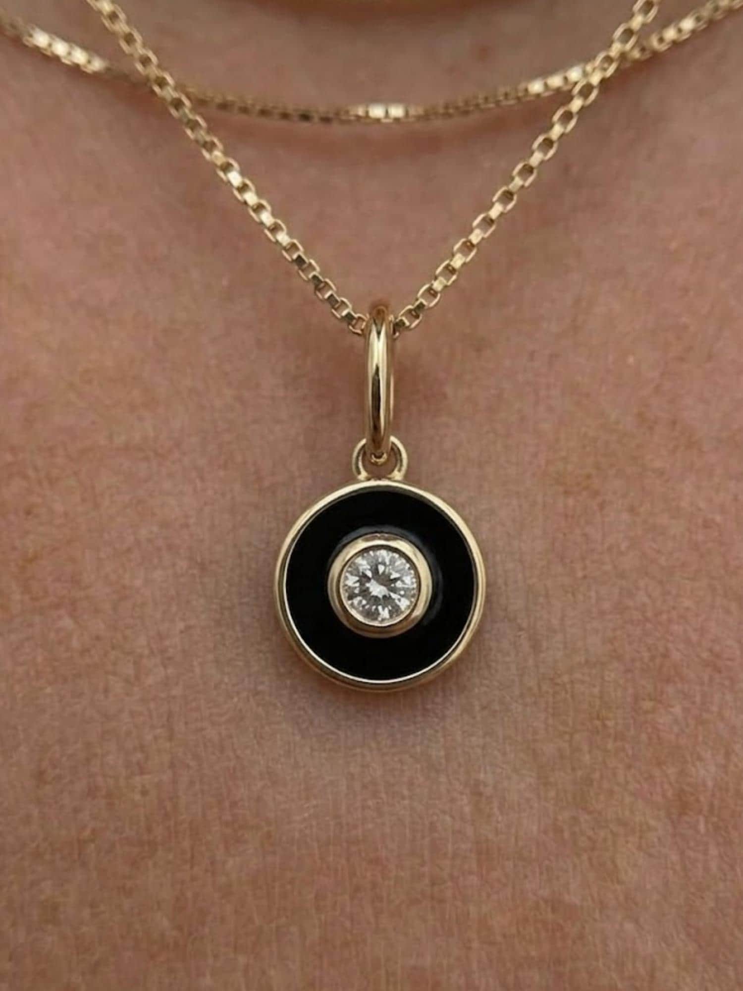 Solid Gold Round Moissanite Charm Pendant, Minimal Everyday Jewelry Dainty Charm