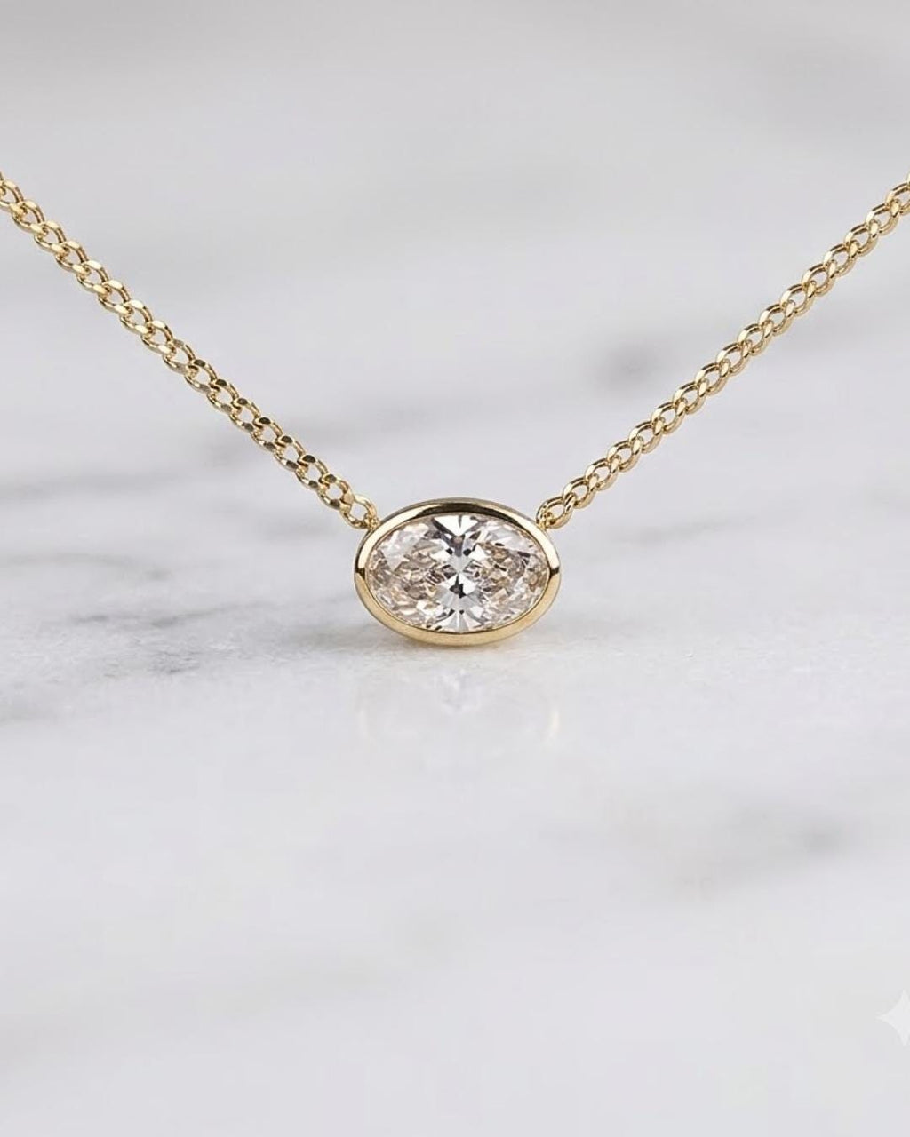 East West Oval Cut Moissanite Pendant, 3 Carat Diamond Solitaire Pendant, 14K Solid Gold Bezel Set Pendant, Anniversary Gift, Mom Gift Idea