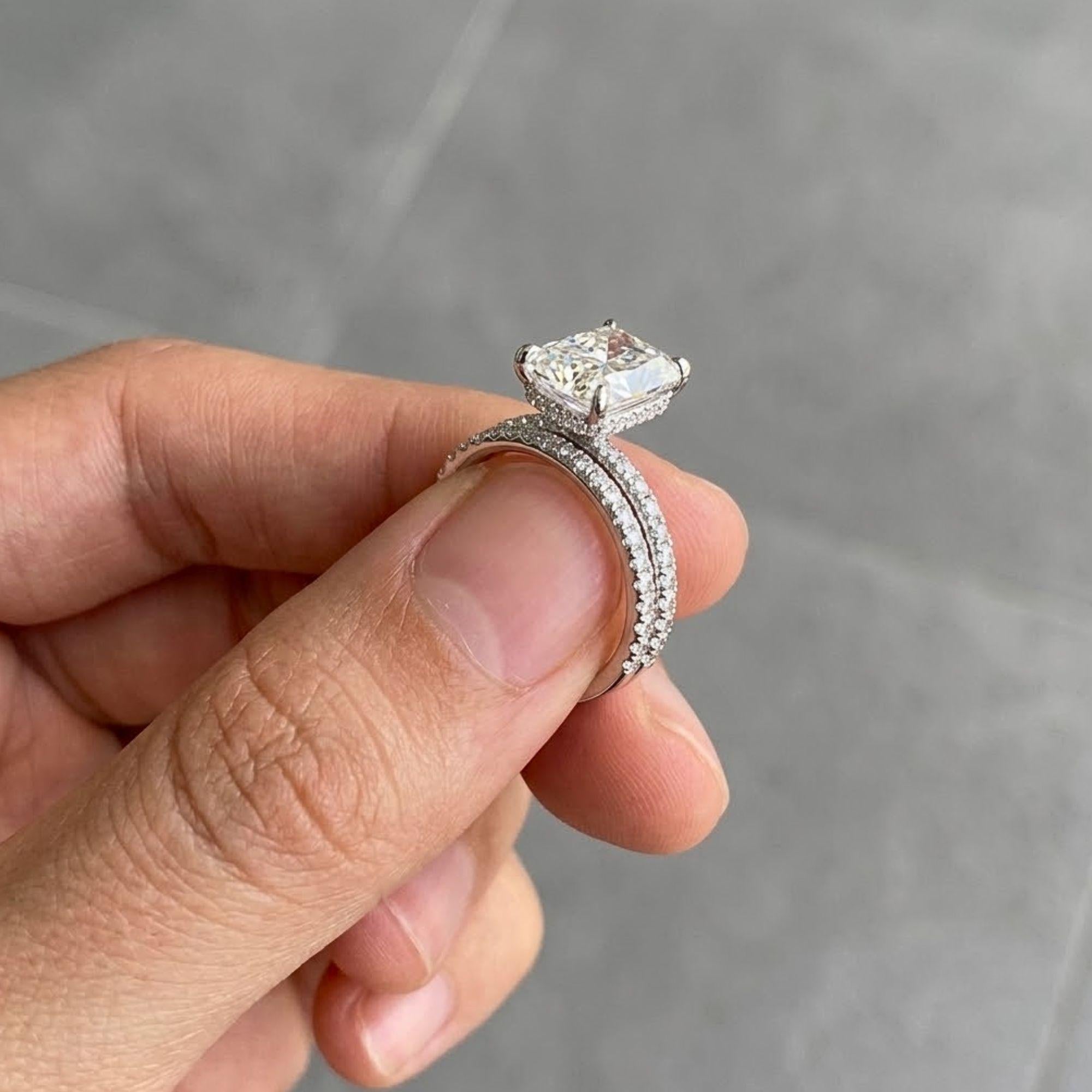 4 Ct Cushion Cut Moissanite Engagement Ring Set Gold | Bridal Wedding Band Set | Eternity Pavé Ring | Lab Diamond Alternative Jewelry