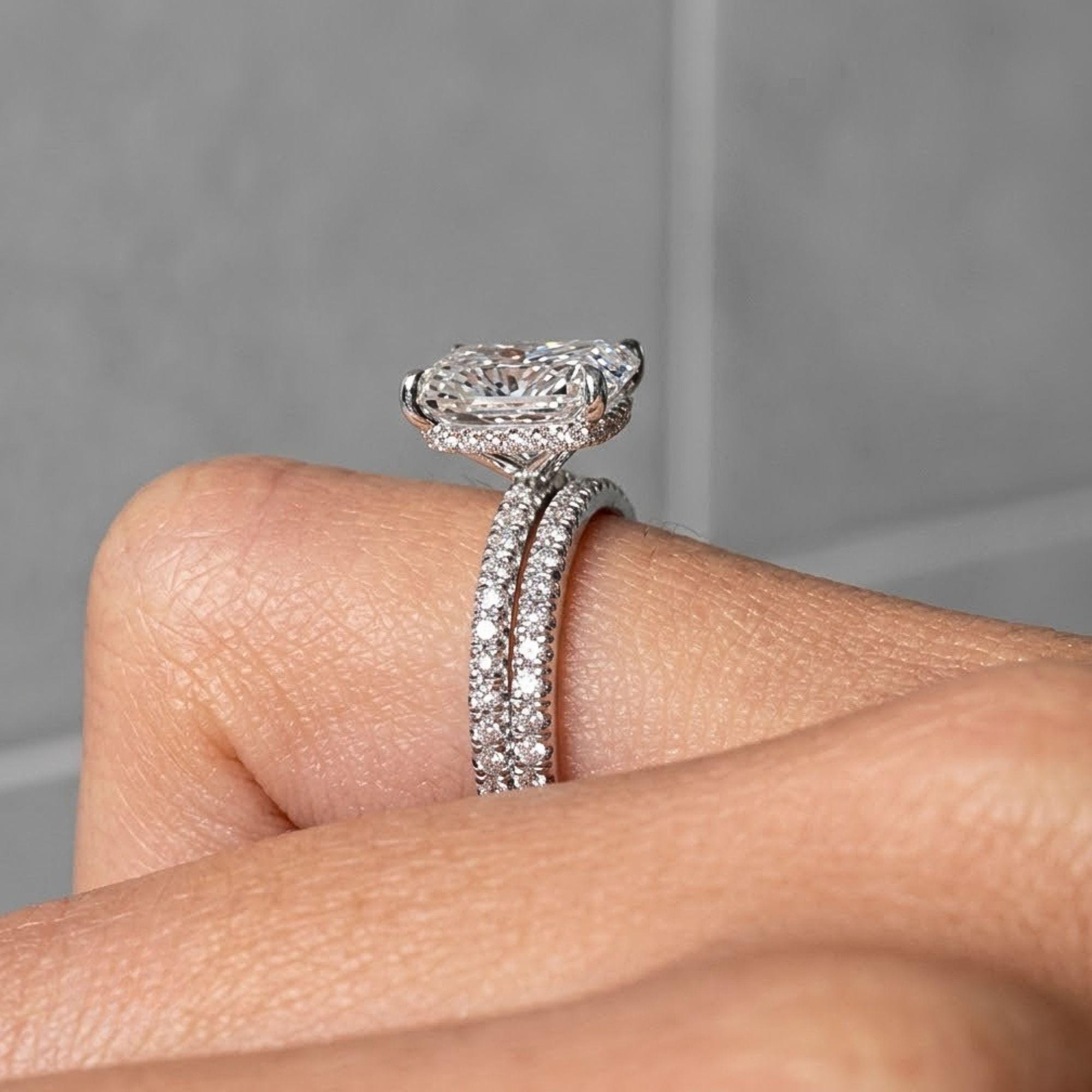 4 Ct Cushion Cut Moissanite Engagement Ring Set Gold | Bridal Wedding Band Set | Eternity Pavé Ring | Lab Diamond Alternative Jewelry