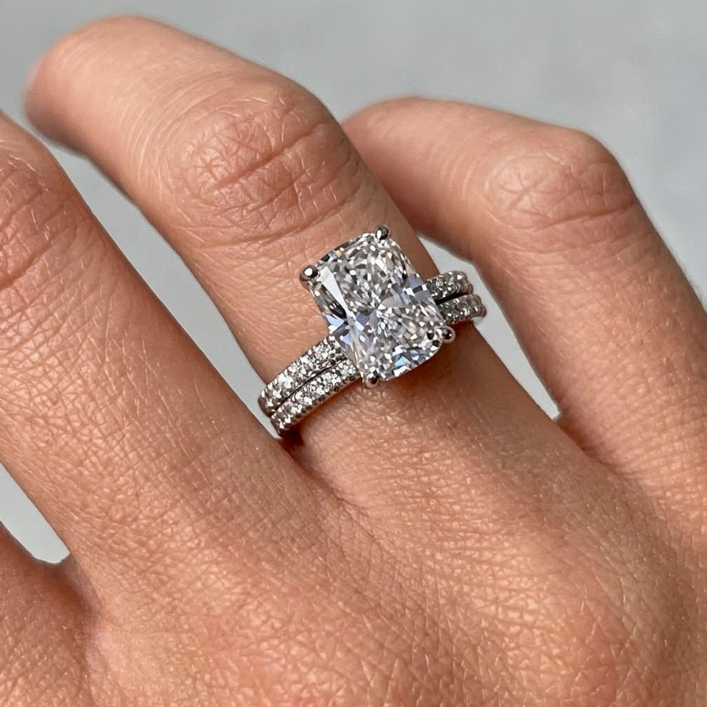 4 Ct Cushion Cut Moissanite Engagement Ring Set Gold | Bridal Wedding Band Set | Eternity Pavé Ring | Lab Diamond Alternative Jewelry