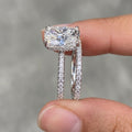 4 Ct Cushion Cut Moissanite Engagement Ring Set Gold | Bridal Wedding Band Set | Eternity Pavé Ring | Lab Diamond Alternative Jewelry