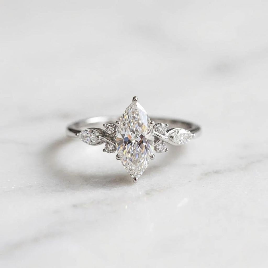 2 carat D VVS Moissanite Unique Marquise Cut Moissanite Engagement Ring, Promise Ring, 10K, 14k, Gold Ring, Marquise Wedding Ring