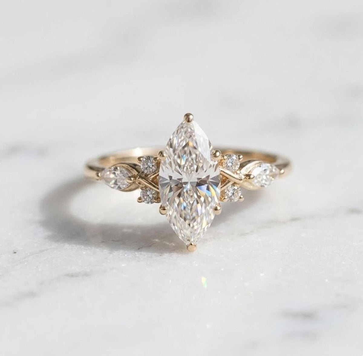 2 carat D VVS Moissanite Unique Marquise Cut Moissanite Engagement Ring, Promise Ring, 10K, 14k, Gold Ring, Marquise Wedding Ring